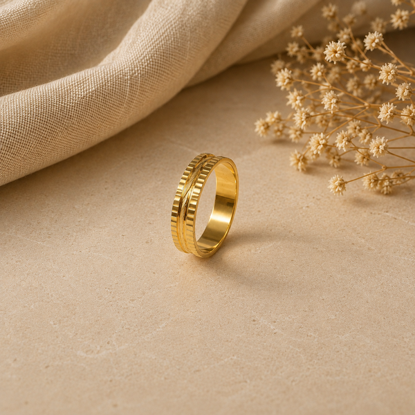 Riaan Groove Gold Band Ring For Him