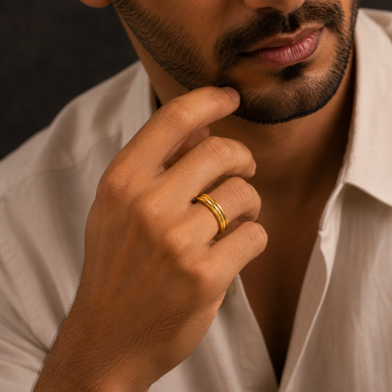 Riaan Groove Gold Band Ring For Him