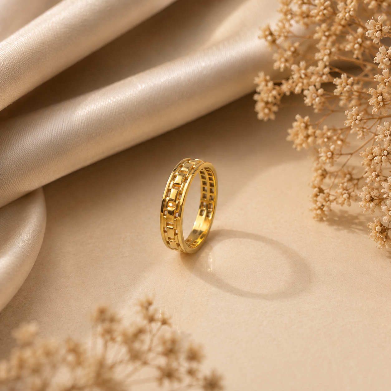 Crown Grid Gold Band Ring For Him