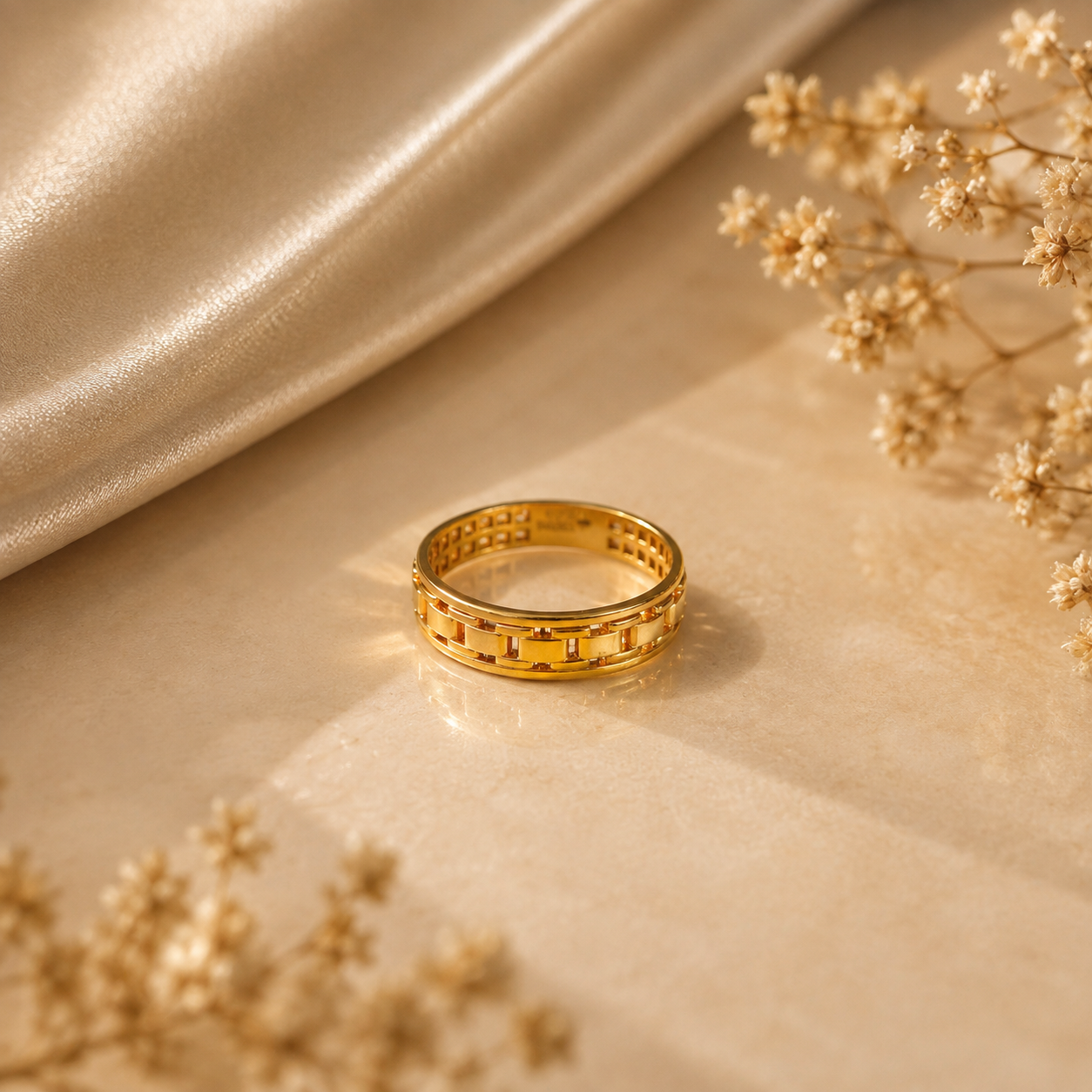 Crown Grid Gold Band Ring For Him