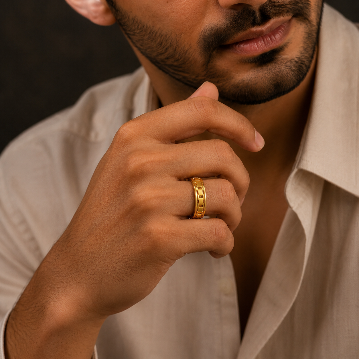 Crown Grid Gold Band Ring For Him