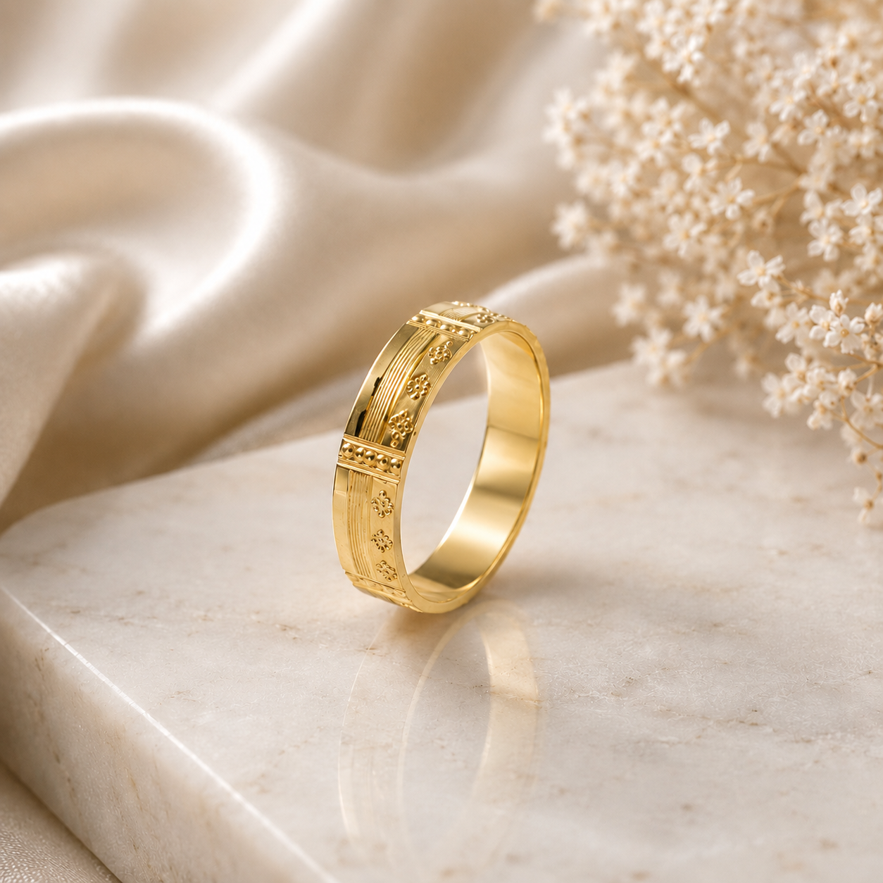 Krish Motif Gold Band Ring For Him