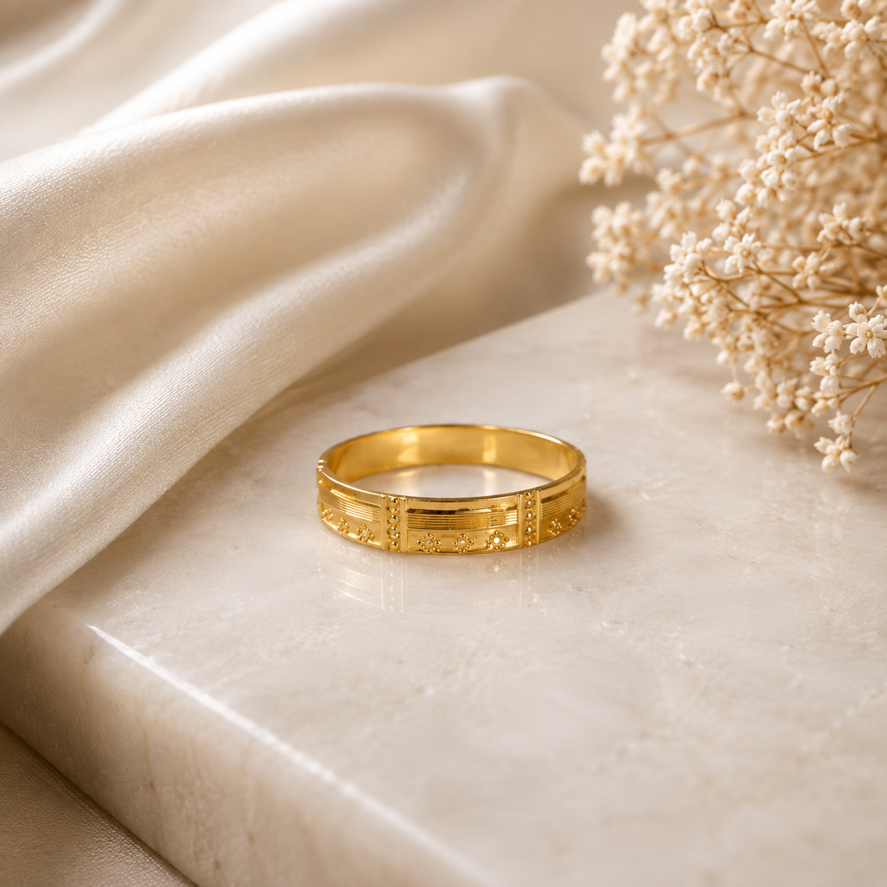 Krish Motif Gold Band Ring For Him