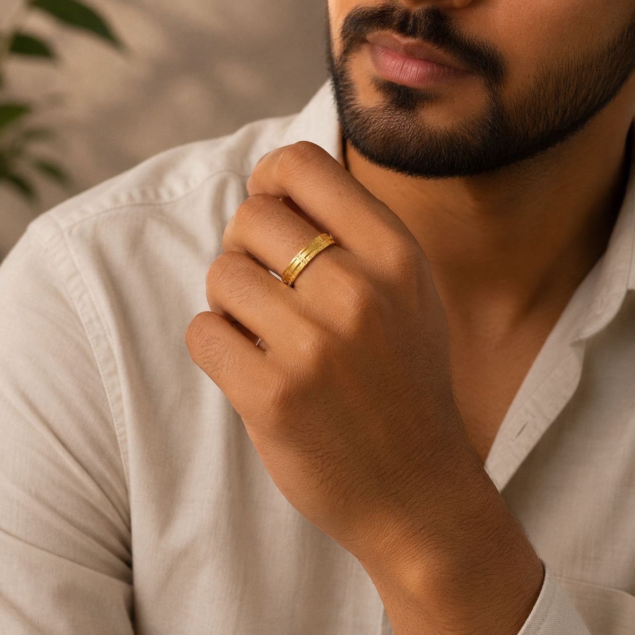 Krish Motif Gold Band Ring For Him