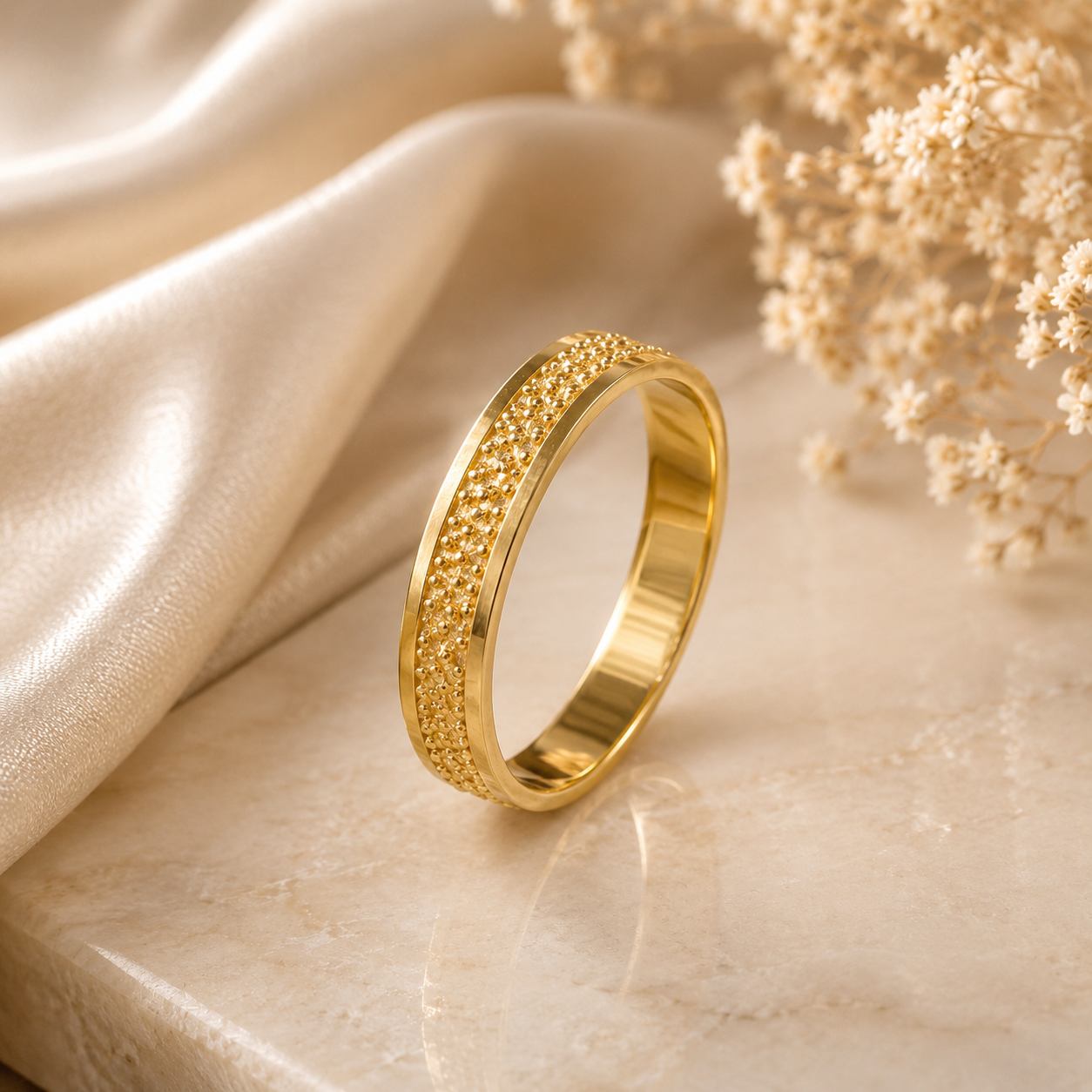 Zayan Regal Granule Gold Band Ring For Him
