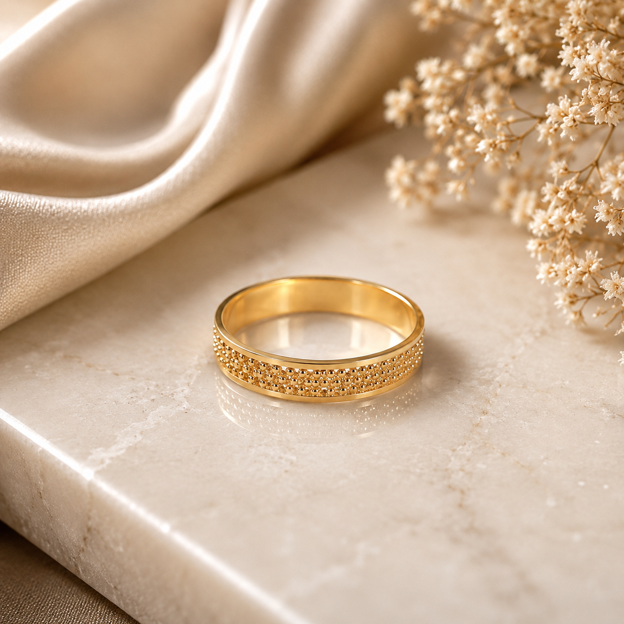 Zayan Regal Granule Gold Band Ring For Him