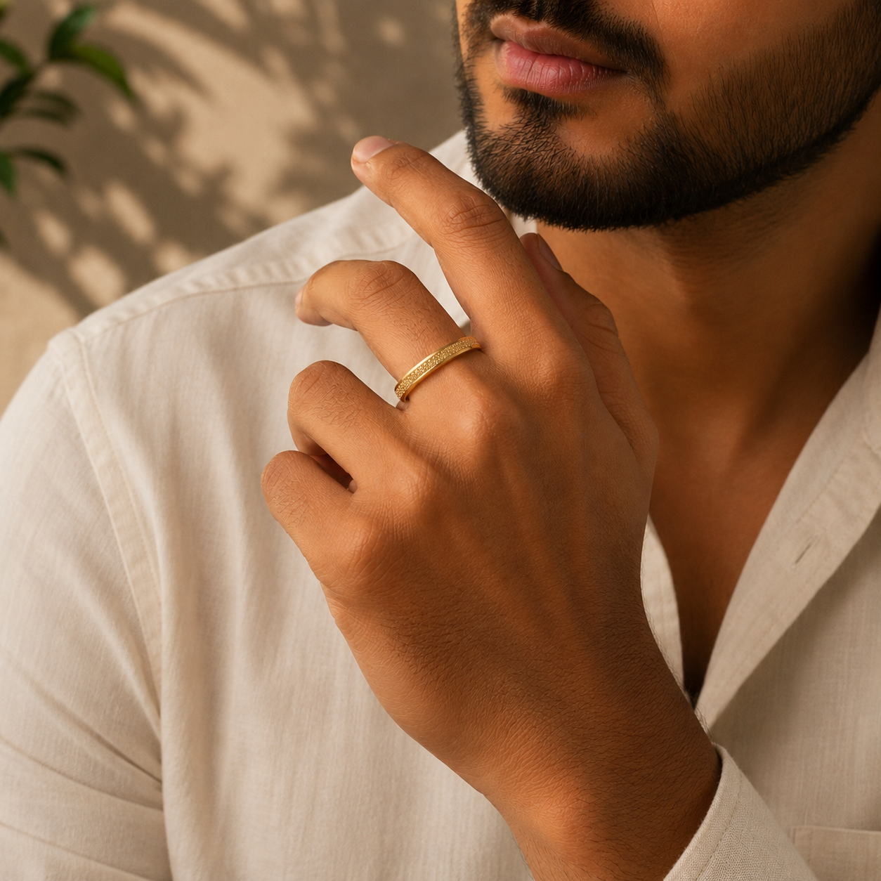 Zayan Regal Granule Gold Band Ring For Him