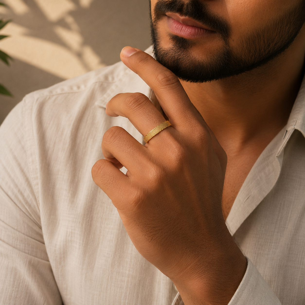Yug Textured Gold  Band Ring For Him