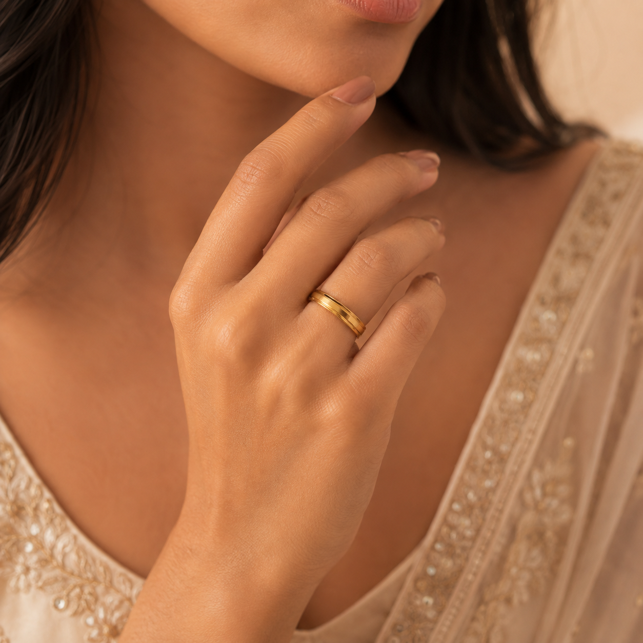 Vanya Double Edge Gold Band  Ring