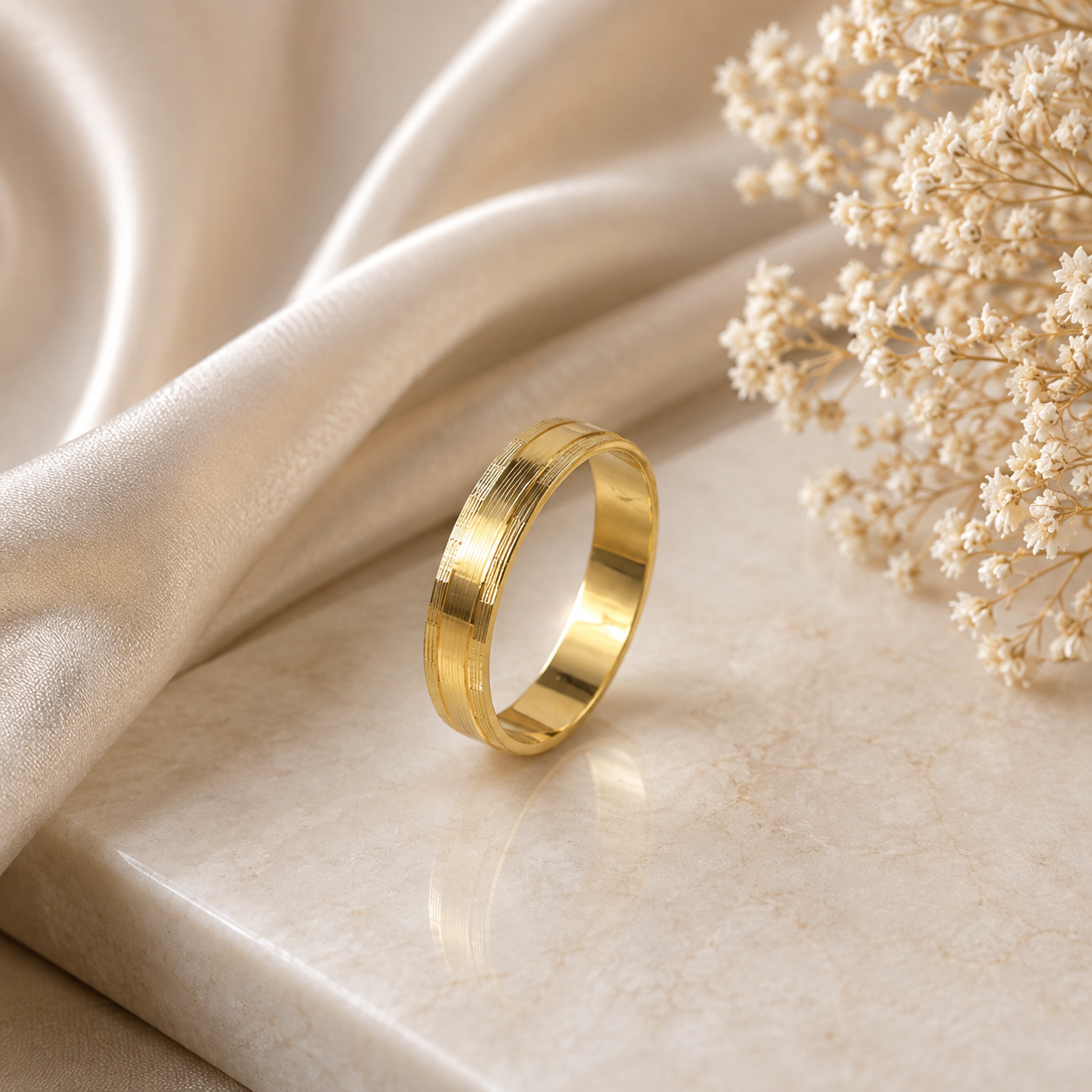 Dhruv  Linear Groove  Gold Band Ring For Him