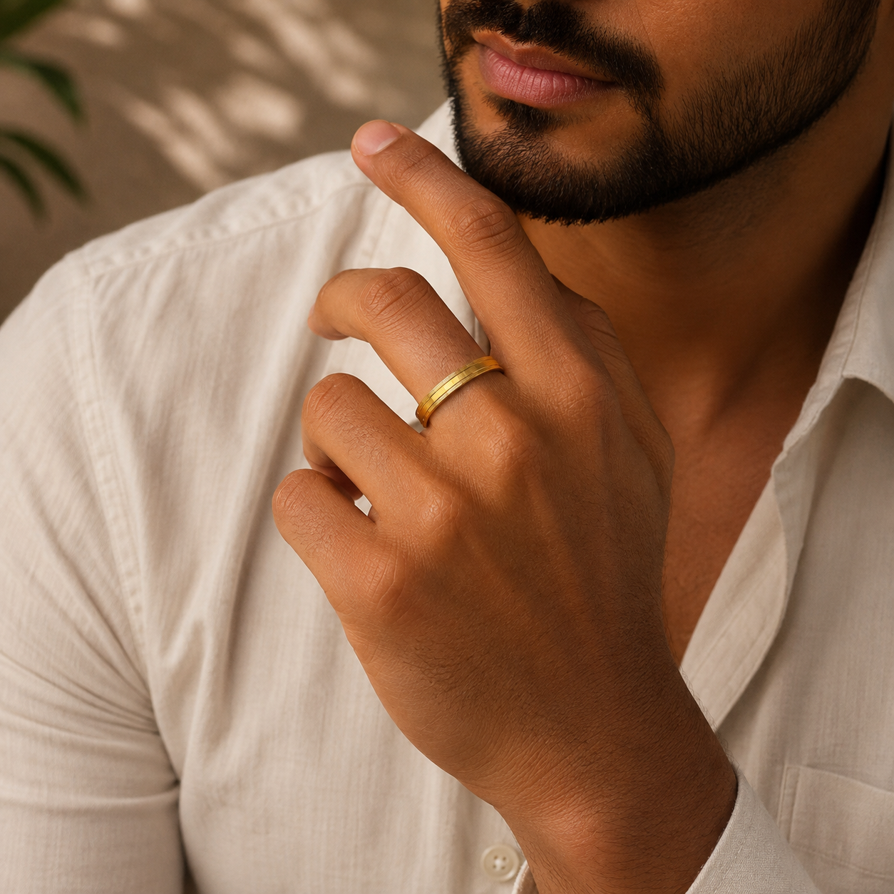 Dhruv  Linear Groove  Gold Band Ring For Him