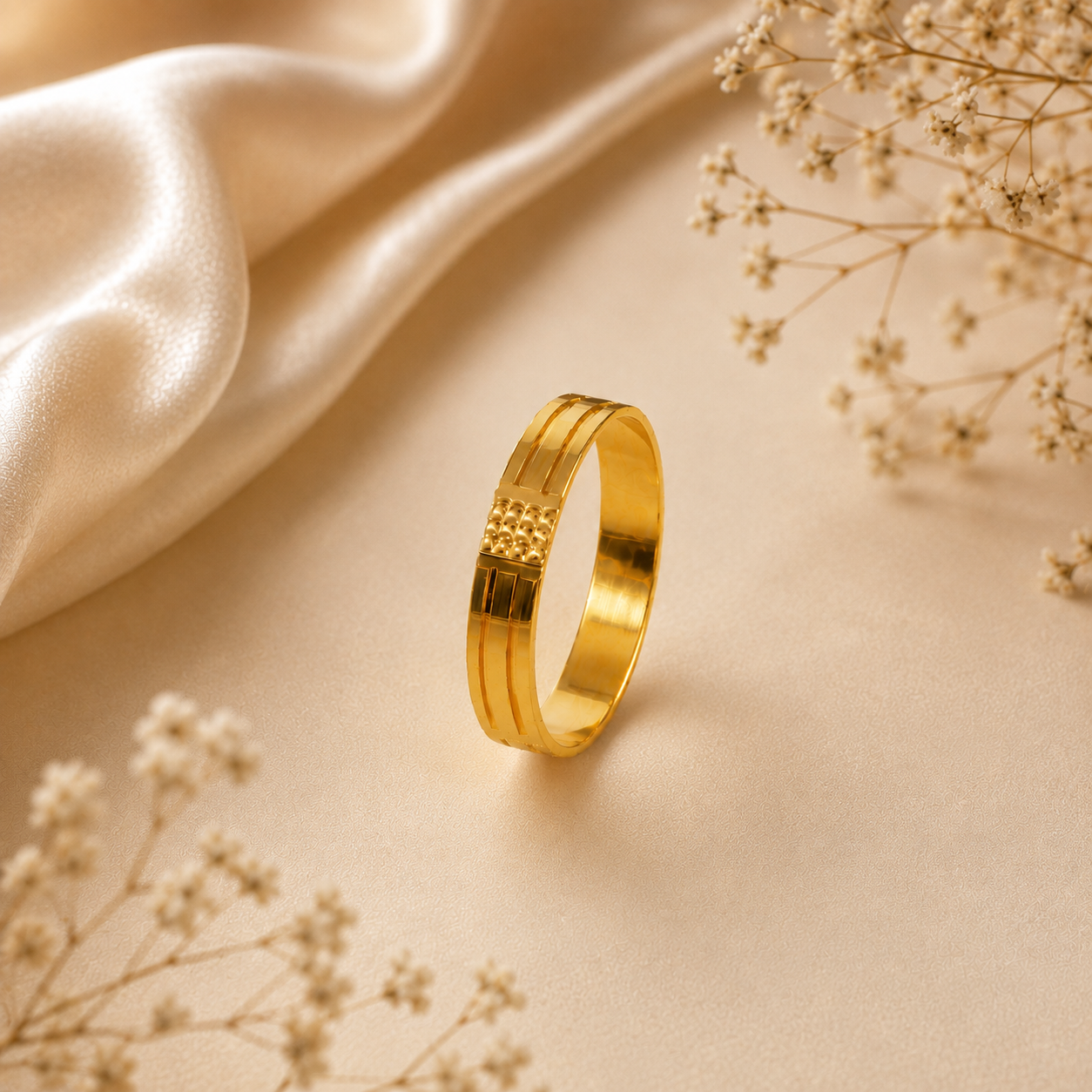 Tara Beaded Stripe Gold Band Ring