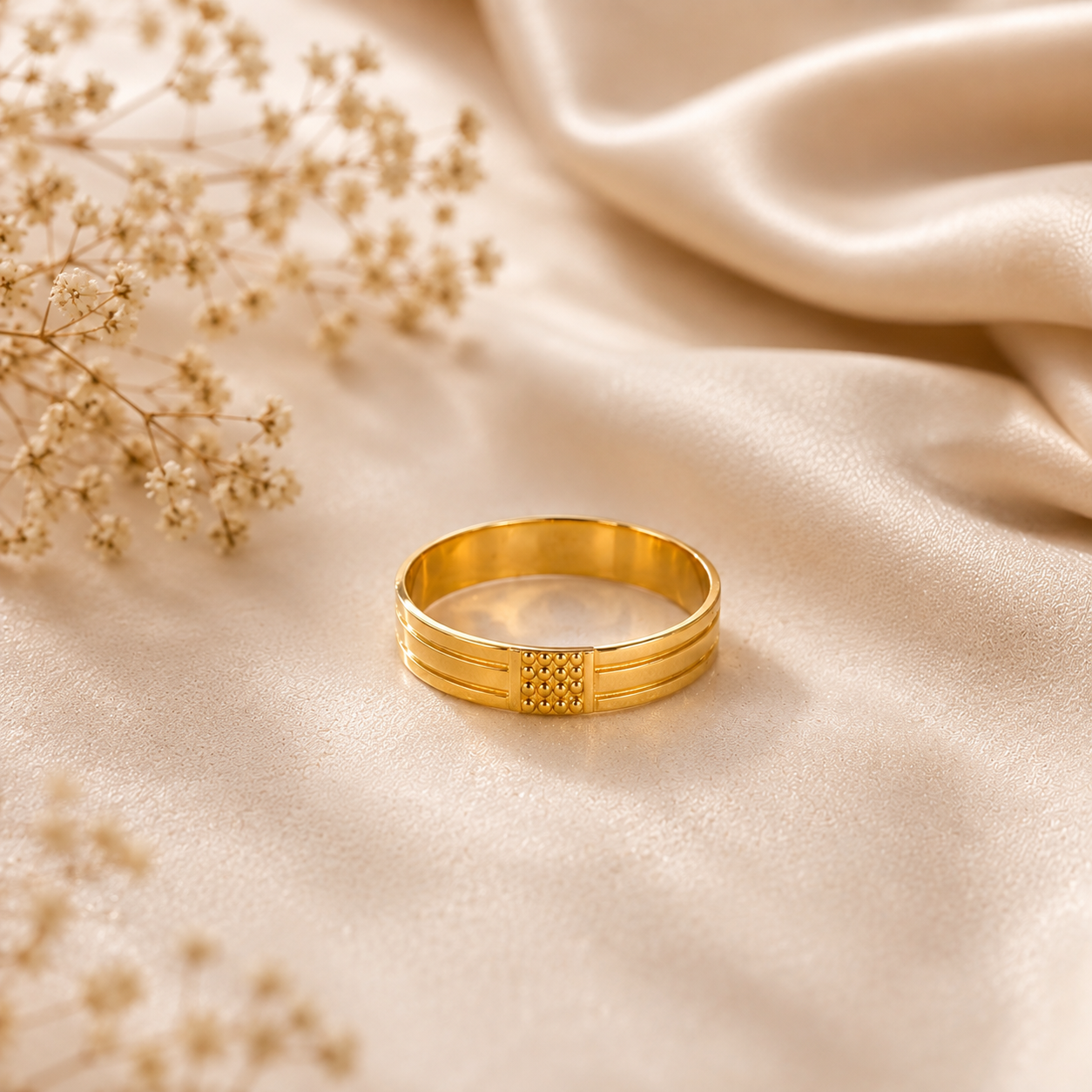 Tara Beaded Stripe Gold Band Ring