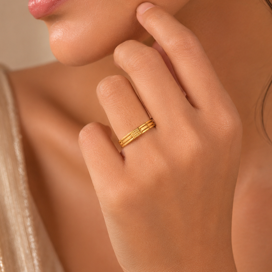 Tara Beaded Stripe Gold Band Ring