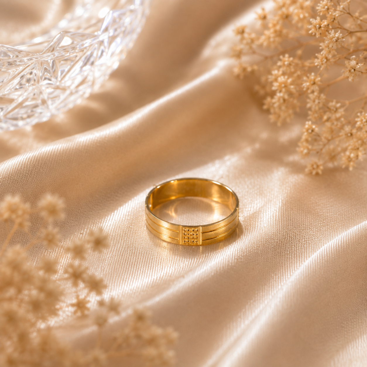 Pyramid Gold Band Ring For Him