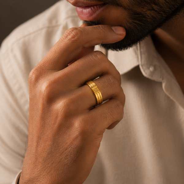 Pyramid Gold Band Ring For Him