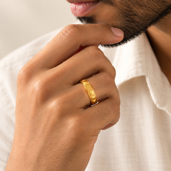 Aurex Geometric Gold Band Ring For Him