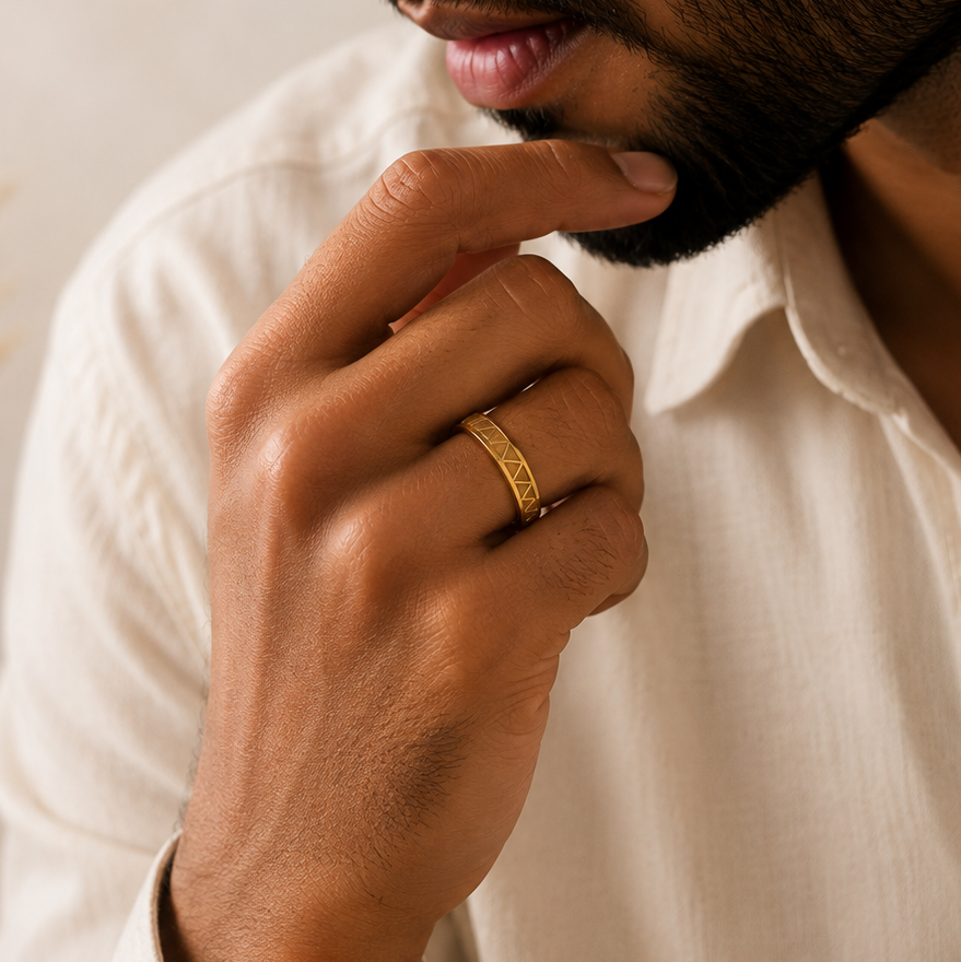 Reyansh Triangle Gold Band Ring For Him