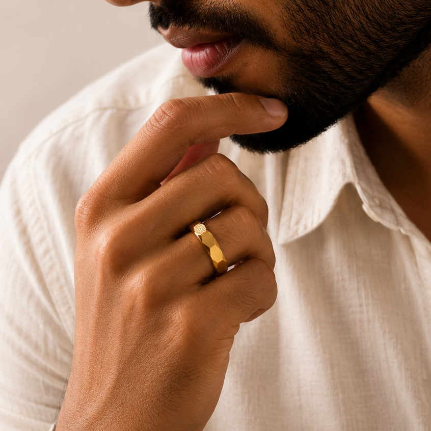 Arnav Geo Cut Gold Band Ring For Him