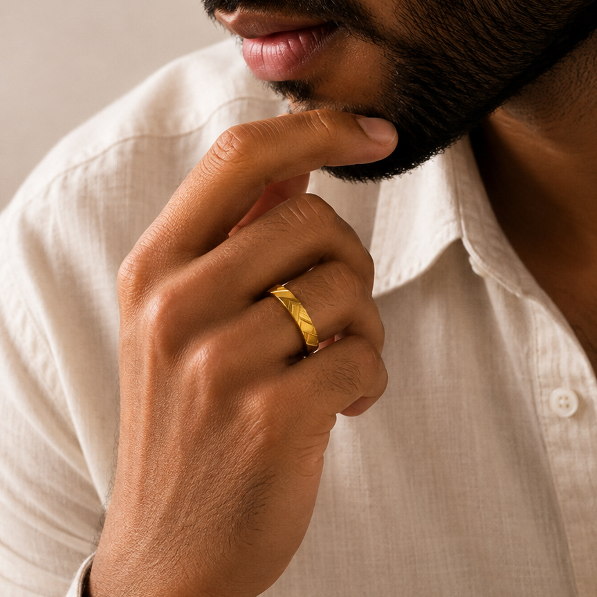 Ruhan  Linear Gold Band Ring For Him
