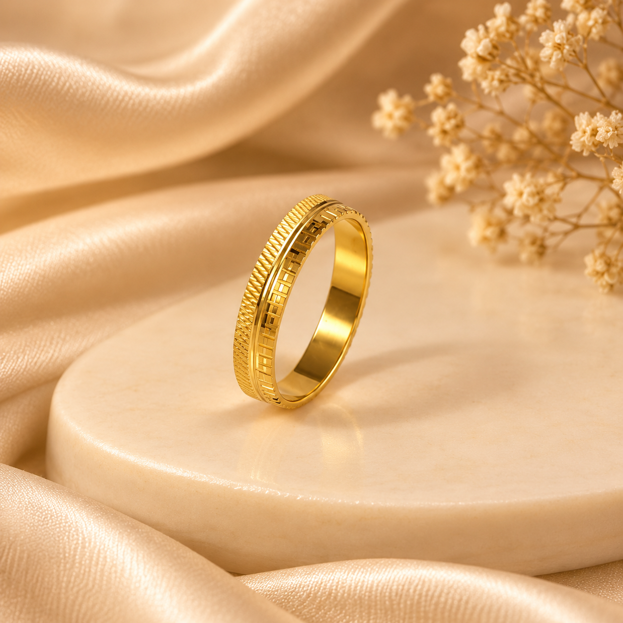 Elina Ribbed Gold Band Ring