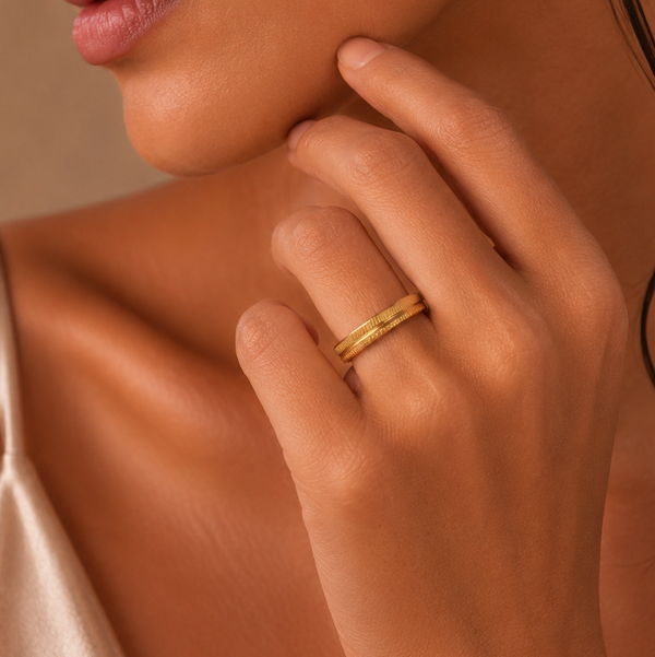 Elina Ribbed Gold Band Ring