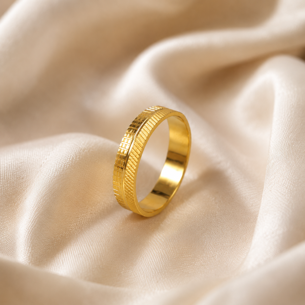 Yuvaan Ribbed Gold Band Ring For Him