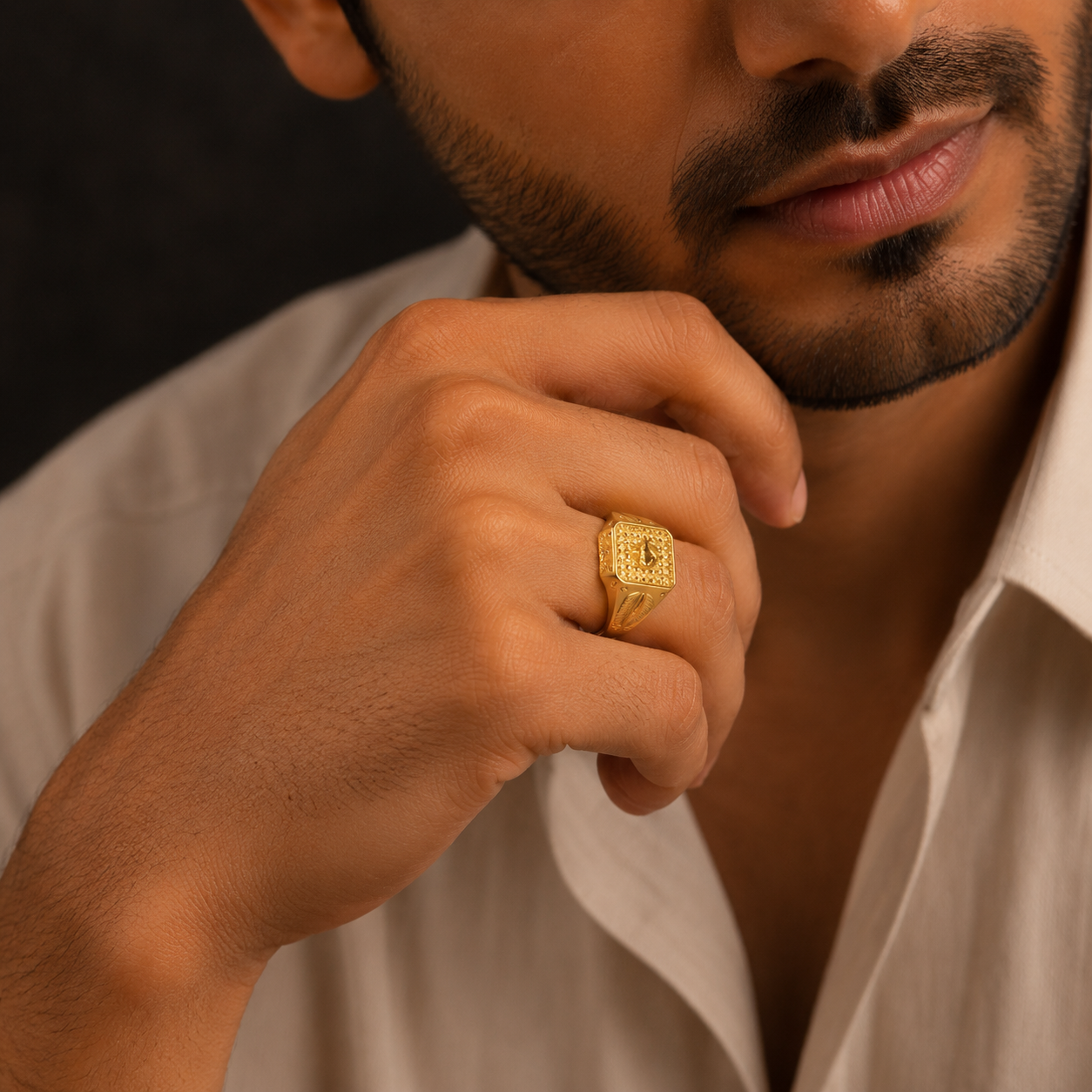 Yuvaan Regal Crest Gold Ring For Him