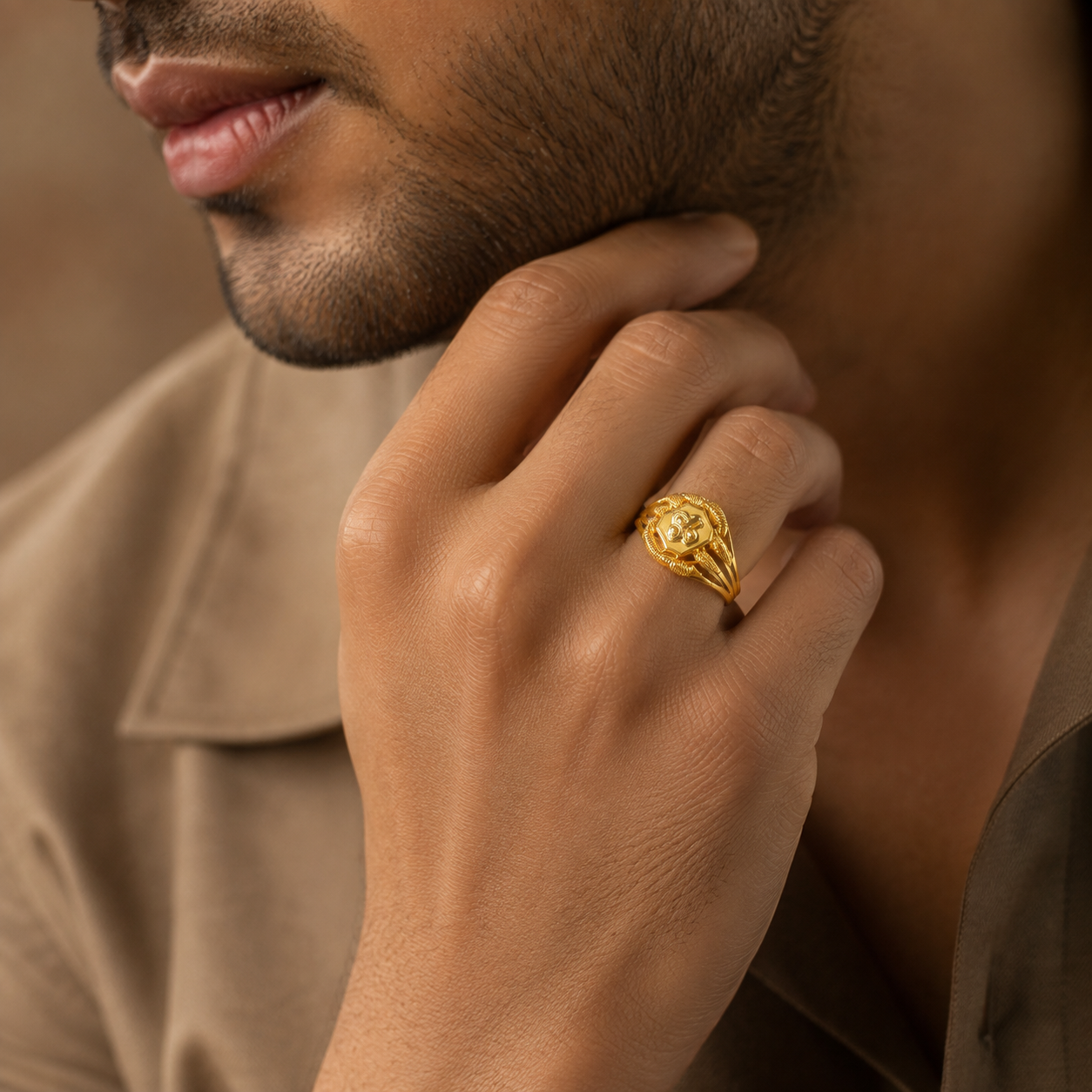 Kabir Regal Signet Gold Ring For Him