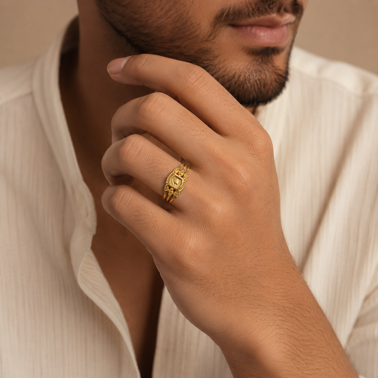 Pranav Imperial Crest Gold Ring For Him