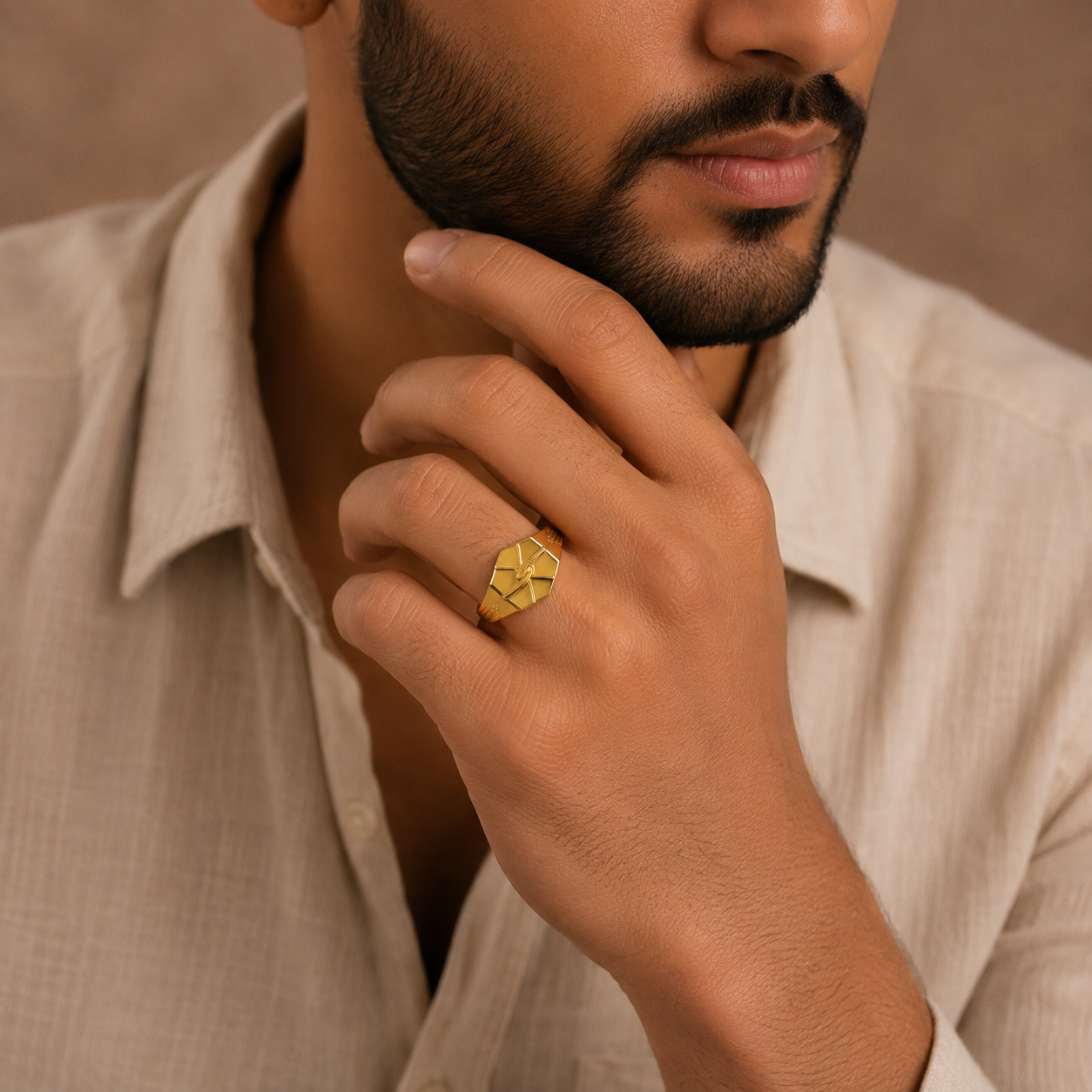 Ronav Sculpted Gold Ring For Him