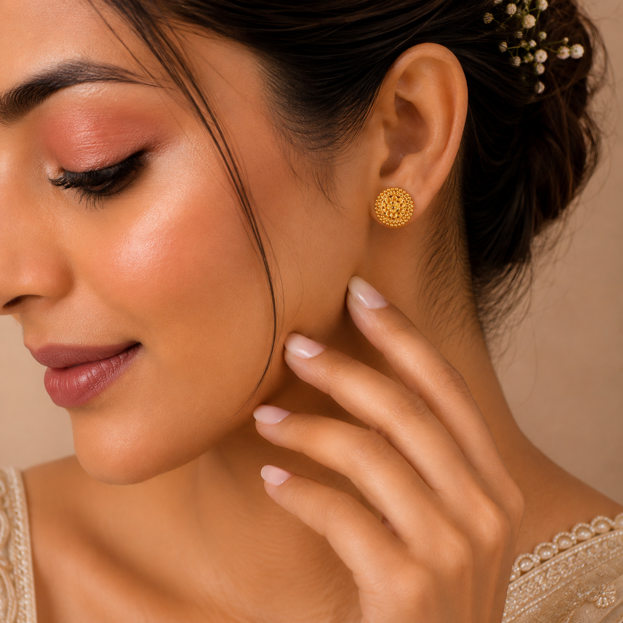 Aaradhya Floral Halo Gold Earrings