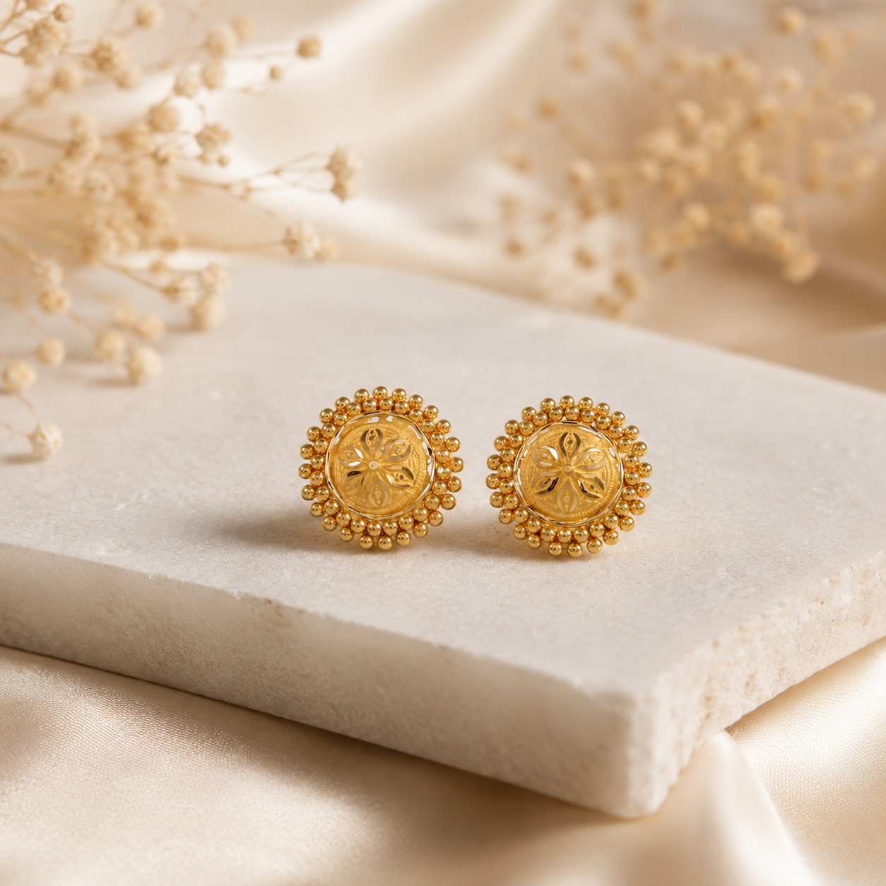 Mahira Beaded Floral Gold Earrings