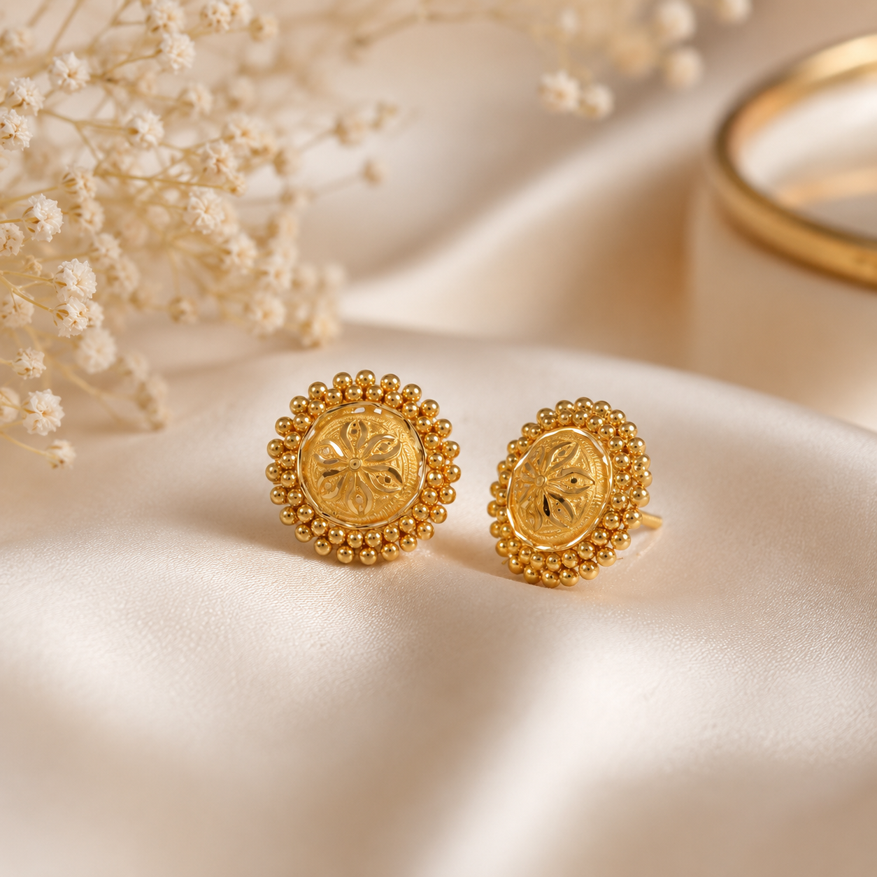 Mahira Beaded Floral Gold Earrings