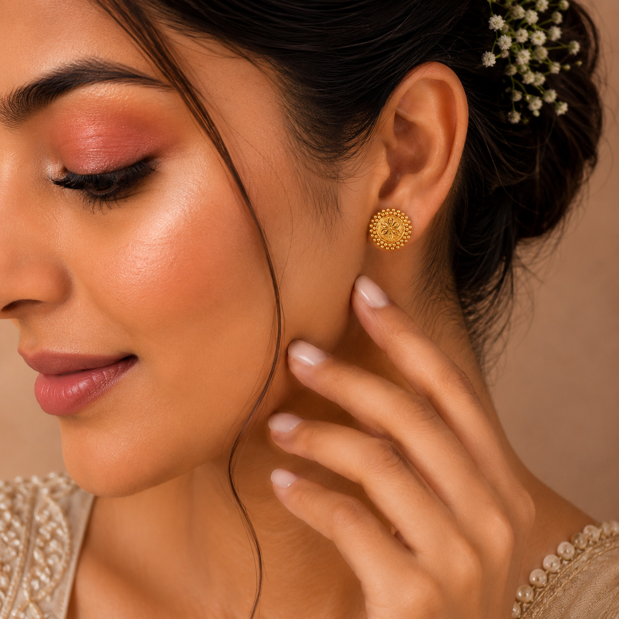 Mahira Beaded Floral Gold Earrings