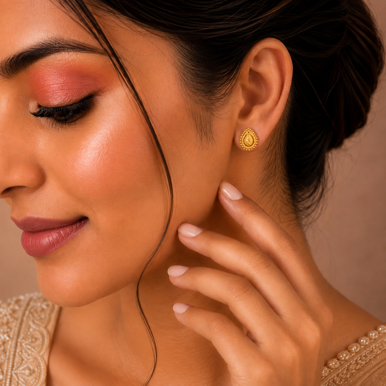 Kiara Beaded Drop Gold Earrings
