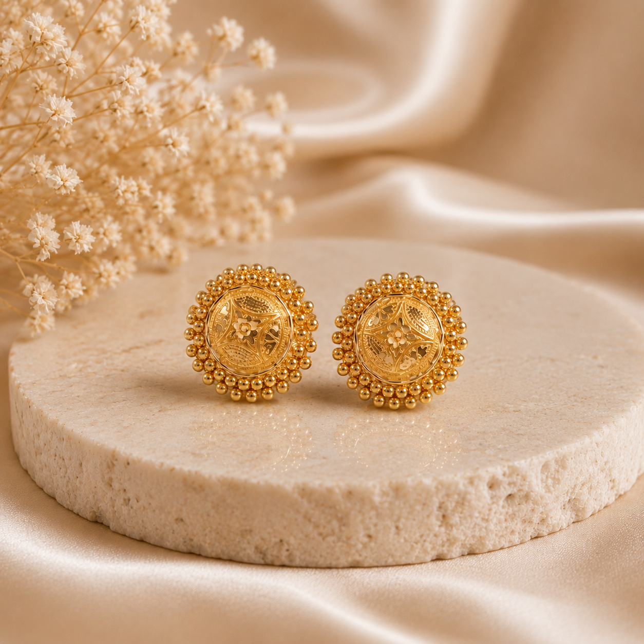 Vamika Beaded Crest Gold Earrings
