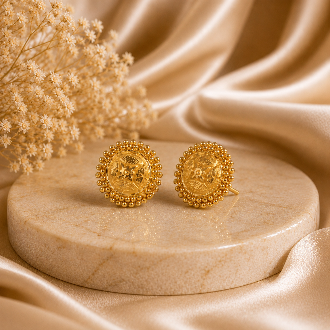 Vamika Beaded Crest Gold Earrings