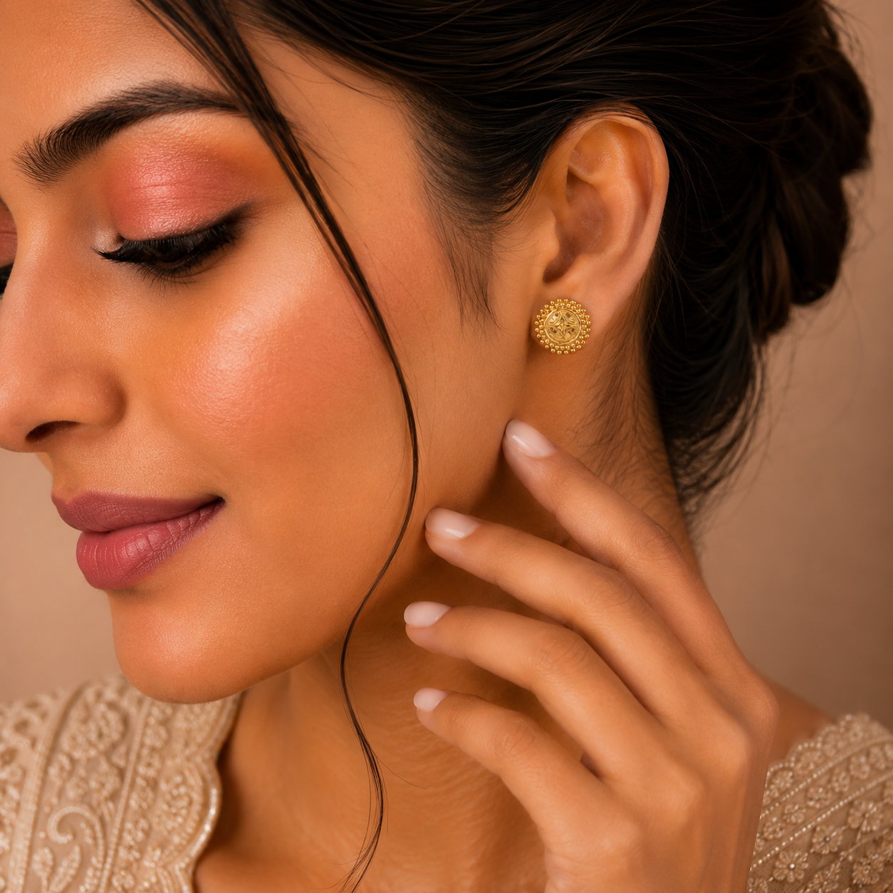 Vamika Beaded Crest Gold Earrings