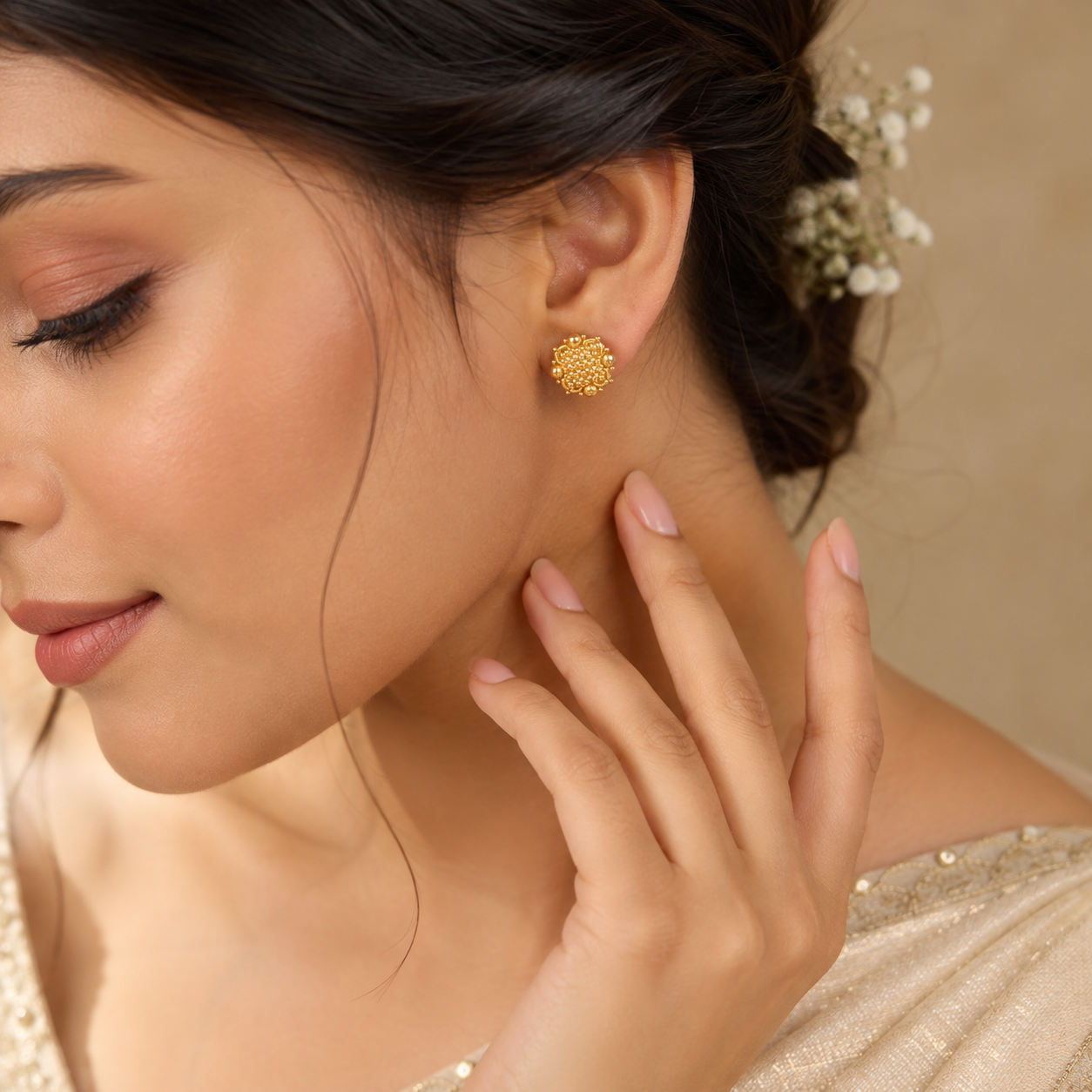 Riyana Pearl Charm Gold Earrings