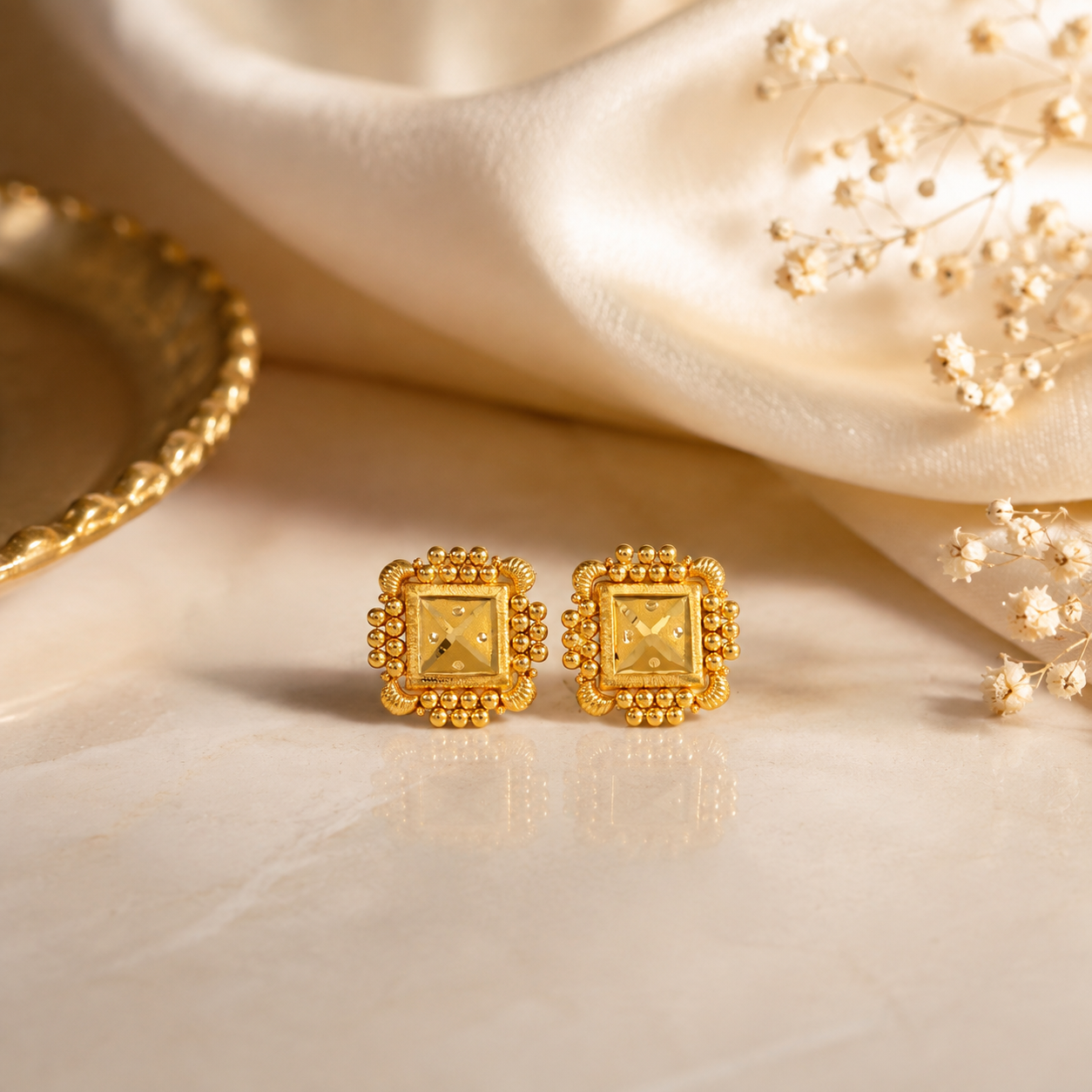 Yuvaan Regal Square Gold Earrings