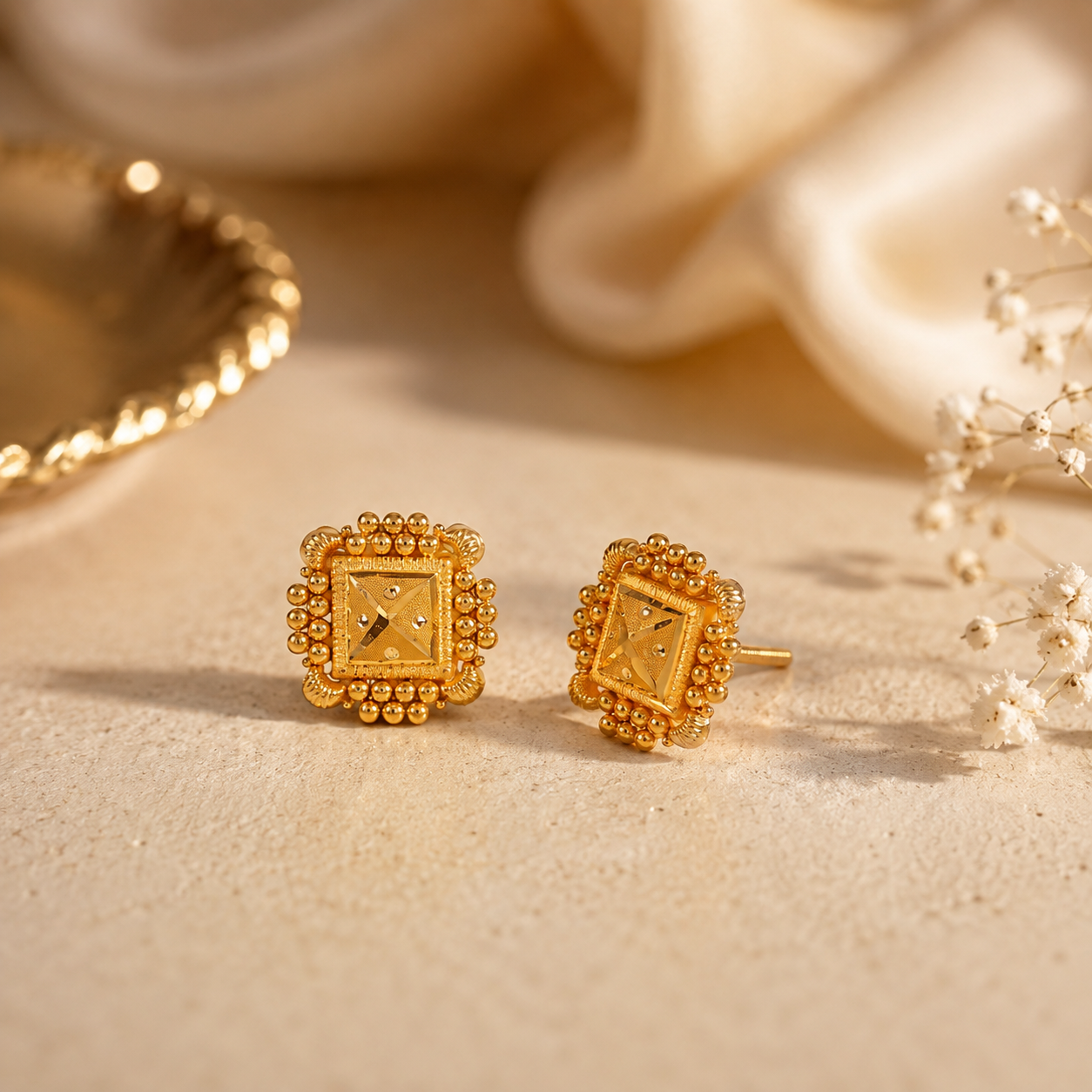 Yuvaan Regal Square Gold Earrings