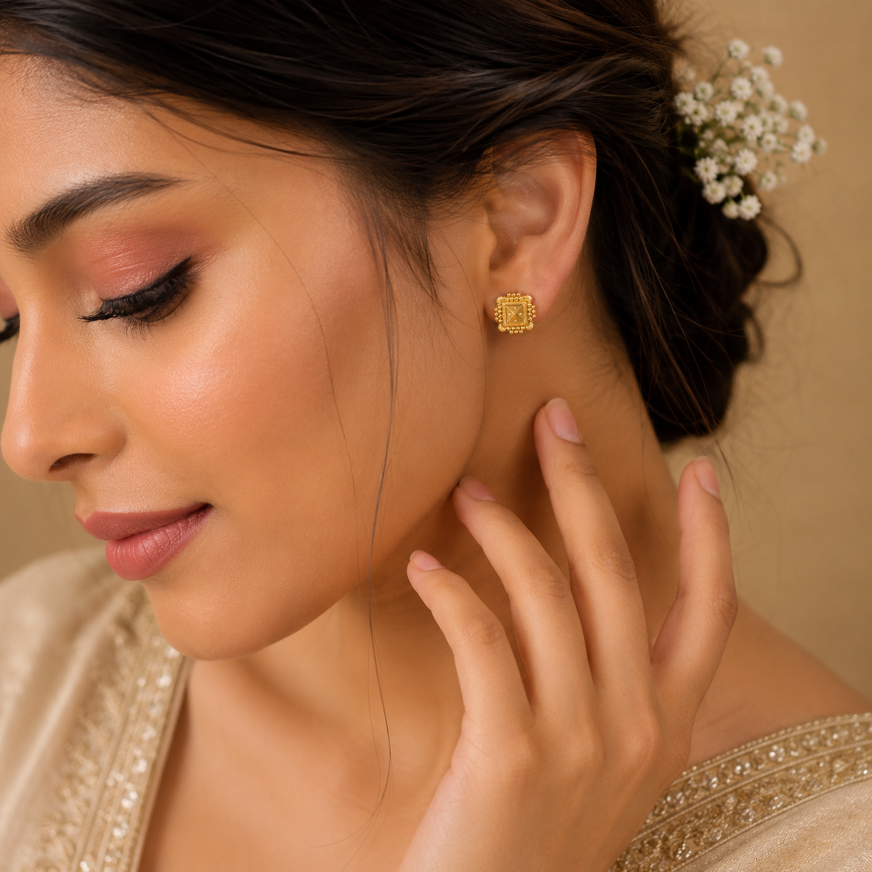 Yuvaan Regal Square Gold Earrings