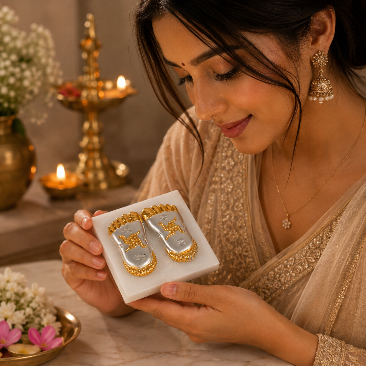 Swastik Charan Silver Paduka