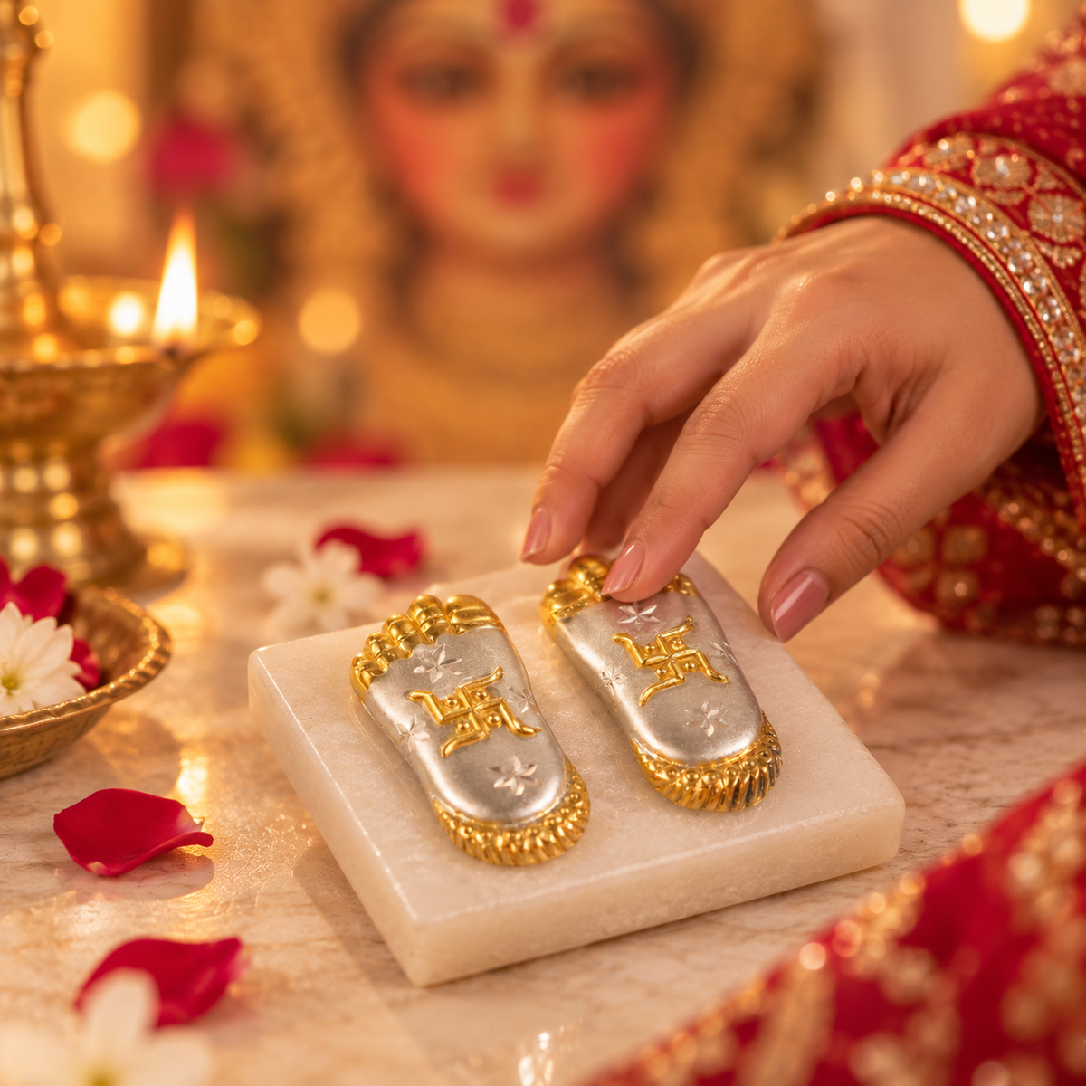 Swastik Charan Silver Paduka