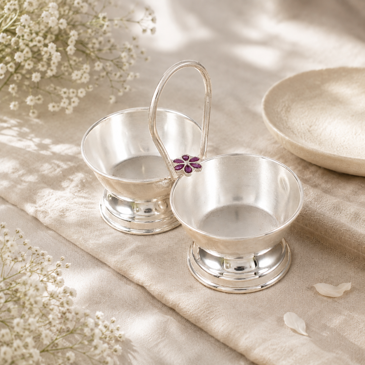 Pavitra Roli Kumkum Silver Bowl Set