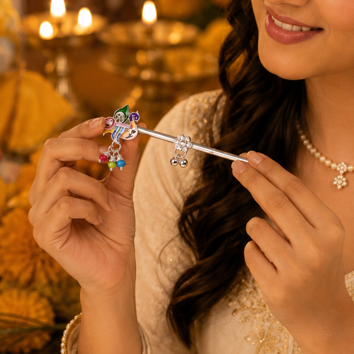Peacock Meenakari Silver Bansuri