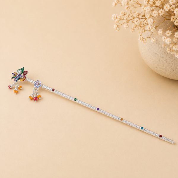 Kanha Peacock Silver Bansuri