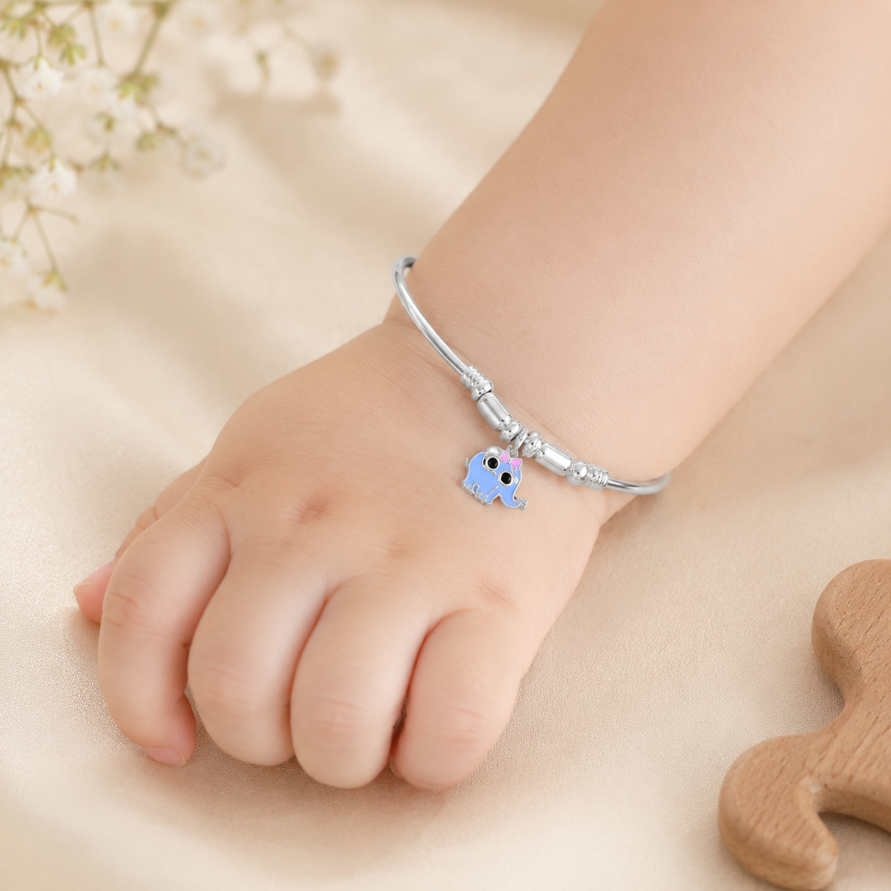 Blue Elephant Silver Baby Bangles