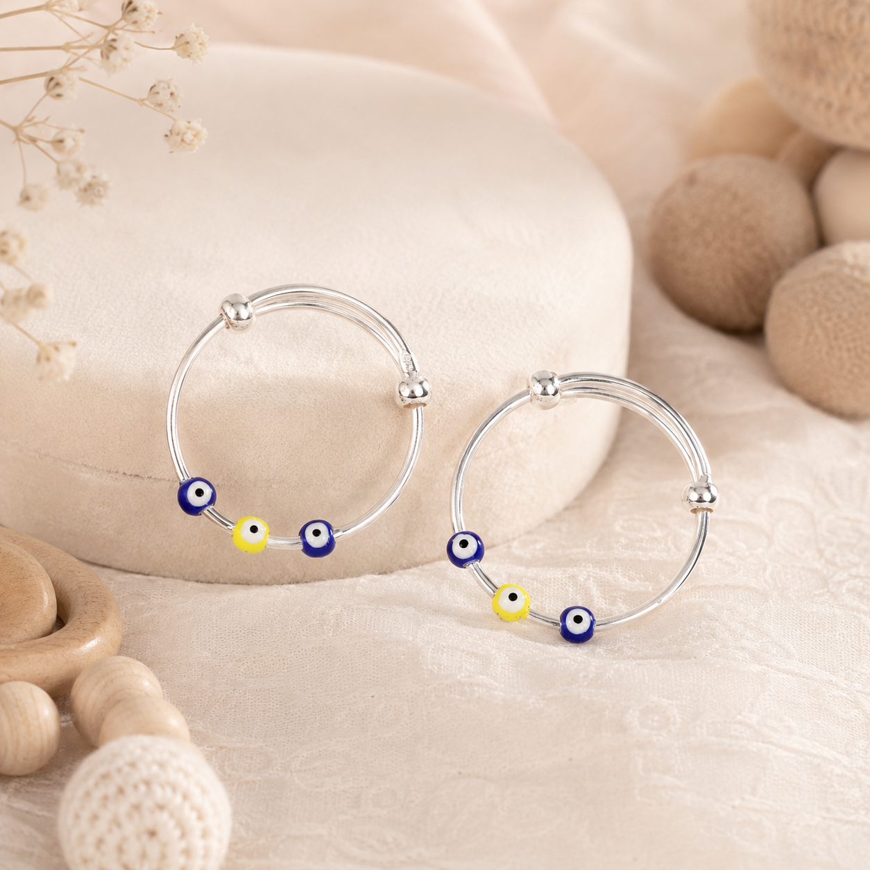 Evil Eye Charm Silver Baby Bangles